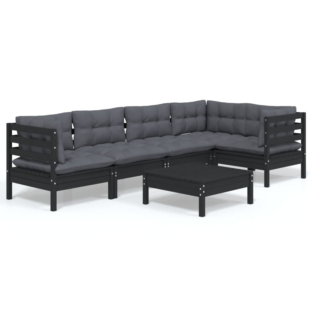 6-tlg. Garten-Lounge-Set mit Kissen Schwarz Kiefernholz