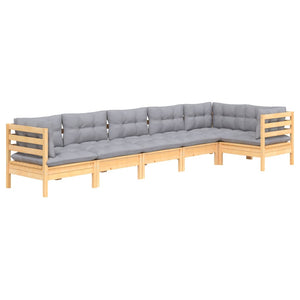 6-tlg. Garten-Lounge-Set mit Grauen Kissen Kiefernholz