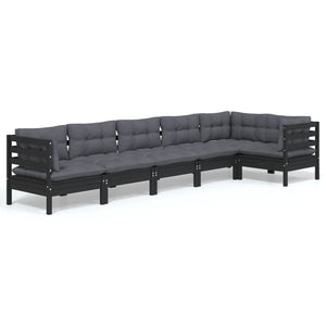 6-tlg. Garten-Lounge-Set mit Kissen Schwarz Kiefernholz