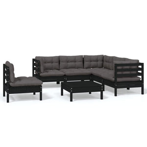 6-tlg. Garten-Lounge-Set mit Kissen Schwarz Kiefernholz