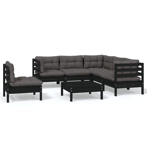 6-tlg. Garten-Lounge-Set mit Kissen Schwarz Kiefernholz