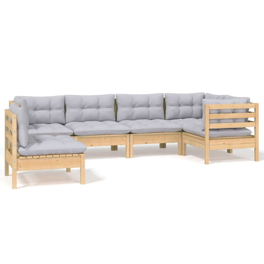 6-tlg. Garten-Lounge-Set mit Grauen Kissen Kiefernholz