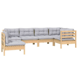 6-tlg. Garten-Lounge-Set mit Grauen Kissen Kiefernholz