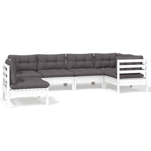 6-tlg. Garten-Lounge-Set mit Kissen Weiß Kiefernholz