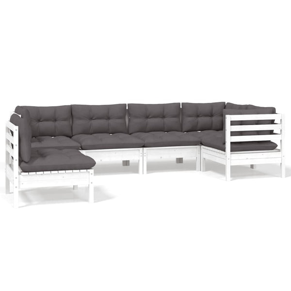 6-tlg. Garten-Lounge-Set mit Kissen Weiß Kiefernholz