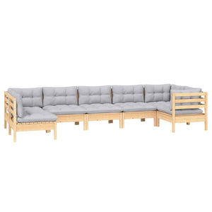 7-tlg. Garten-Lounge-Set mit Grauen Kissen Kiefernholz