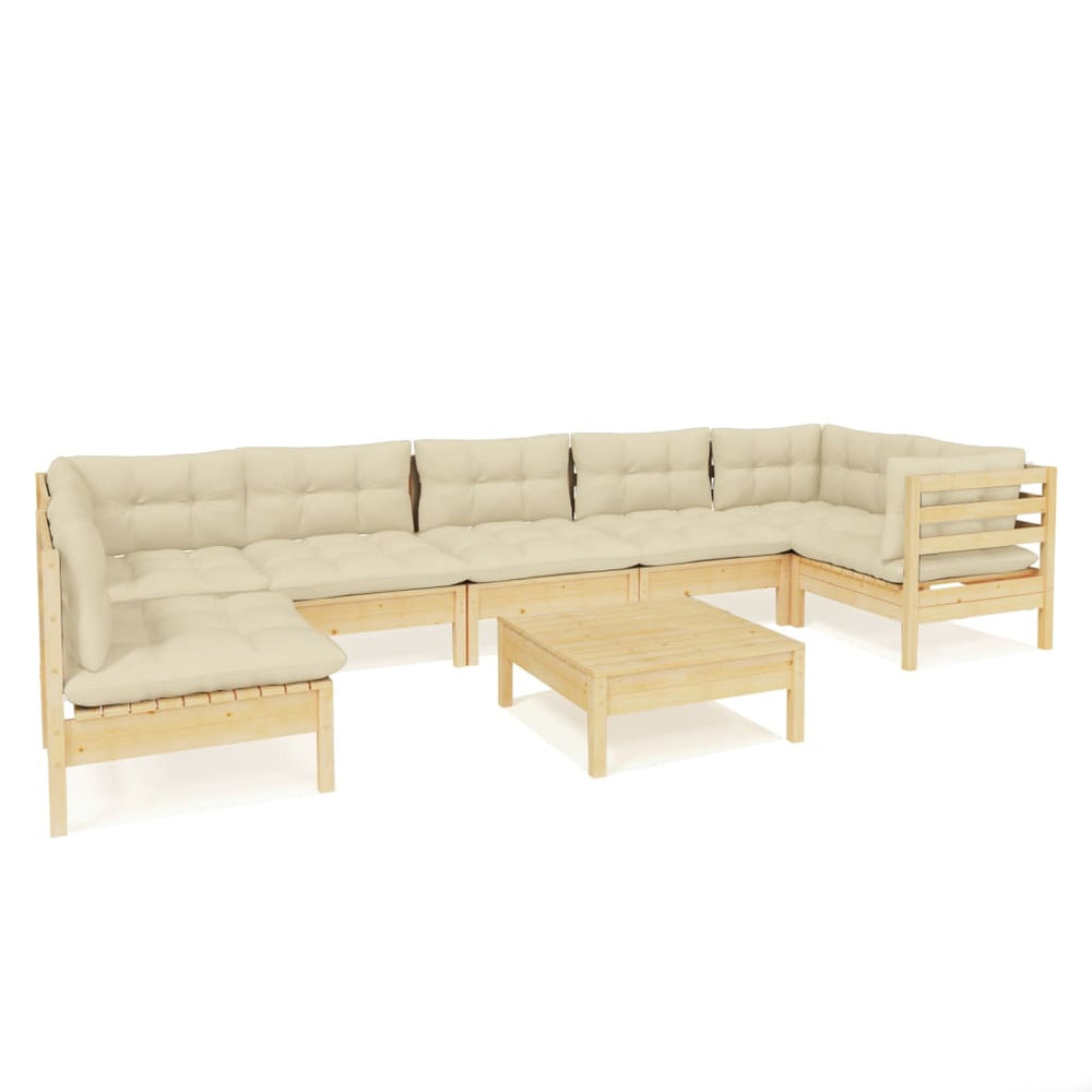 8-tlg. Garten-Lounge-Set mit Creme Kissen Kiefernholz