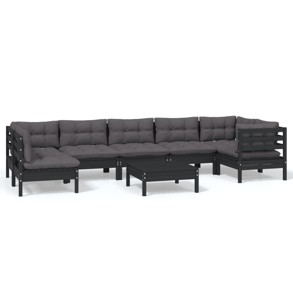 8-tlg. Garten-Lounge-Set mit Kissen Schwarz Kiefernholz