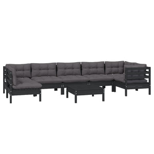 8-tlg. Garten-Lounge-Set mit Kissen Schwarz Kiefernholz