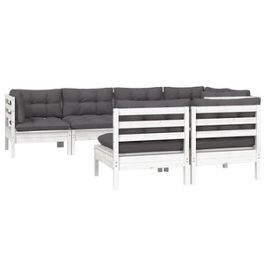 7-tlg. Garten-Lounge-Set mit Kissen Weiß Kiefer Massivholz