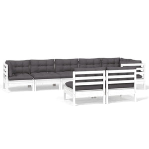 vidaXL Salon de jardin 8 pcs avec coussins Blanc Pin massif