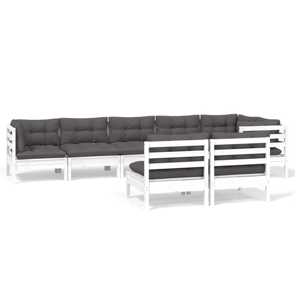 vidaXL Salon de jardin 8 pcs avec coussins Blanc Pin massif