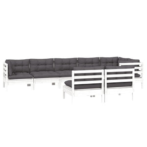 vidaXL Salon de jardin 8 pcs avec coussins Blanc Pin massif