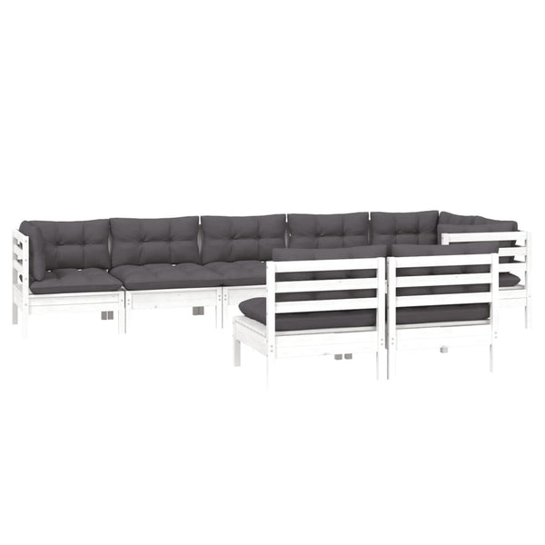 vidaXL Salon de jardin 8 pcs avec coussins Blanc Pin massif