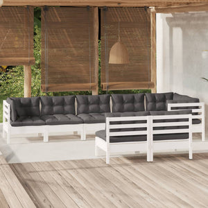 vidaXL Salon de jardin 8 pcs avec coussins Blanc Pin massif