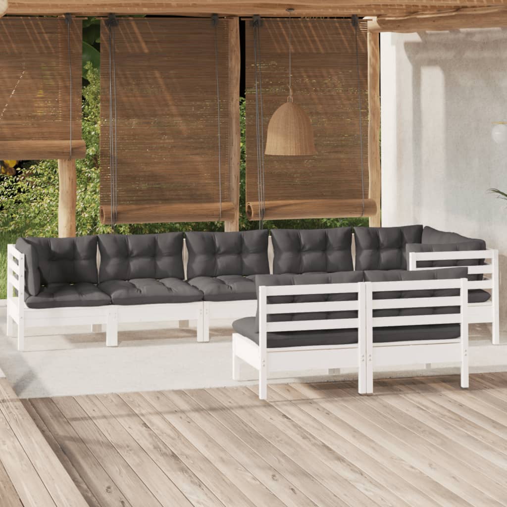 vidaXL Salon de jardin 8 pcs avec coussins Blanc Pin massif