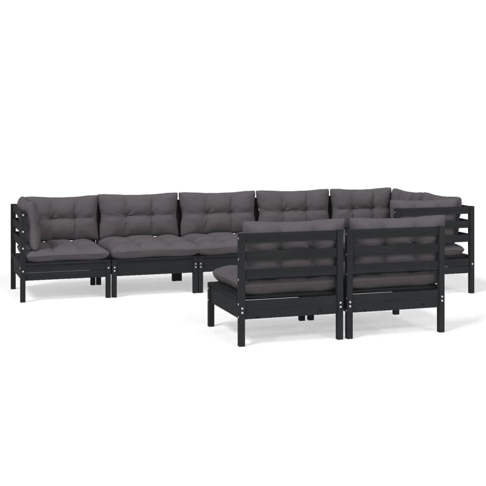 8-tlg. Garten-Lounge-Set mit Kissen Schwarz Massivholz Kiefer