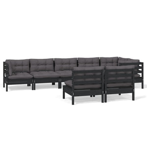 8-tlg. Garten-Lounge-Set mit Kissen Schwarz Massivholz Kiefer