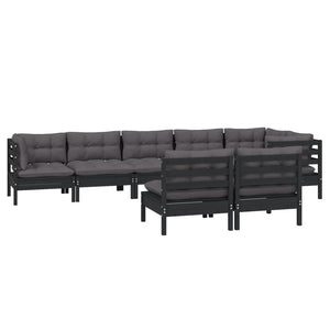 8-tlg. Garten-Lounge-Set mit Kissen Schwarz Massivholz Kiefer