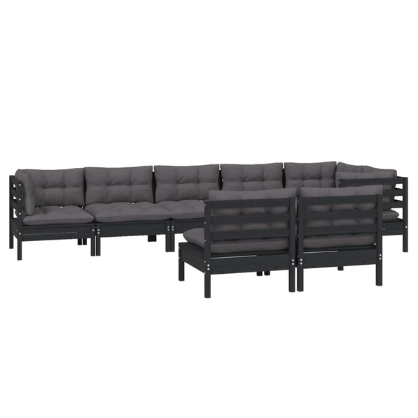 8-tlg. Garten-Lounge-Set mit Kissen Schwarz Massivholz Kiefer