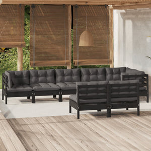 8-tlg. Garten-Lounge-Set mit Kissen Schwarz Massivholz Kiefer