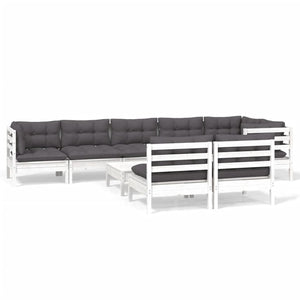 9-tlg. Garten-Lounge-Set mit Kissen Weiß Kiefer Massivholz