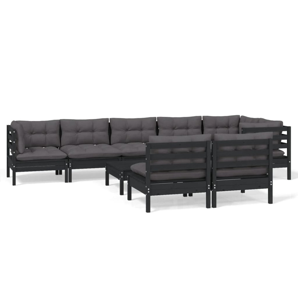 9-tlg. Garten-Lounge-Set mit Kissen Schwarz Massivholz Kiefer