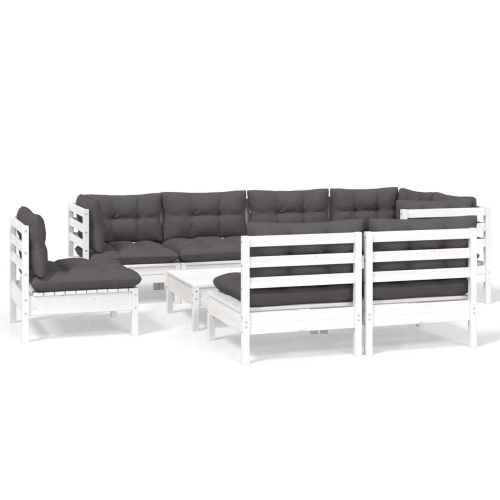 9-tlg. Garten-Lounge-Set mit Kissen Weiß Kiefer Massivholz