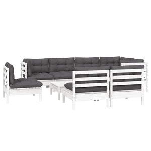 9-tlg. Garten-Lounge-Set mit Kissen Weiß Kiefer Massivholz