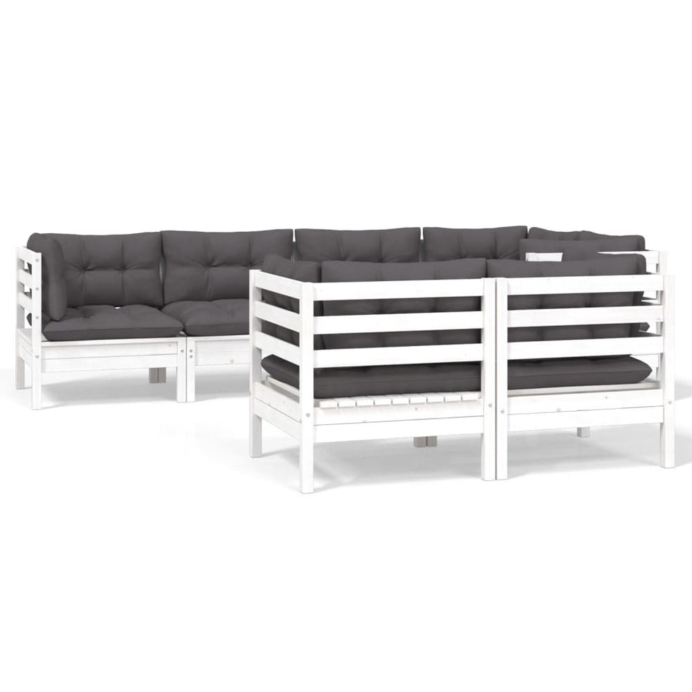 7-tlg. Garten-Lounge-Set mit Kissen Weiß Kiefer Massivholz
