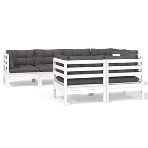 7-tlg. Garten-Lounge-Set mit Kissen Weiß Kiefer Massivholz