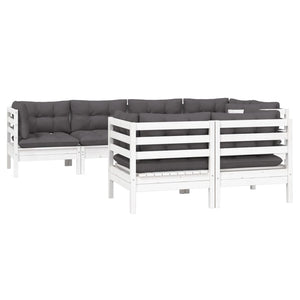 7-tlg. Garten-Lounge-Set mit Kissen Weiß Kiefer Massivholz