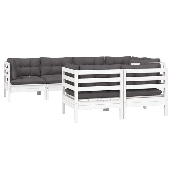 7-tlg. Garten-Lounge-Set mit Kissen Weiß Kiefer Massivholz