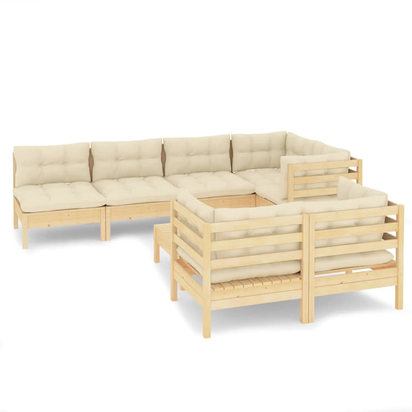 vidaXL Salon de jardin 8 pcs avec coussins crème Bois de pin massif