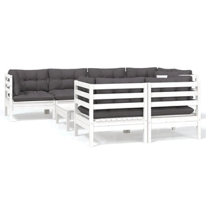 vidaXL Salon de jardin 8 pcs avec coussins Blanc Pin massif