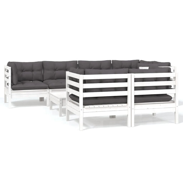 vidaXL Salon de jardin 8 pcs avec coussins Blanc Pin massif