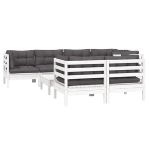 vidaXL Salon de jardin 8 pcs avec coussins Blanc Pin massif
