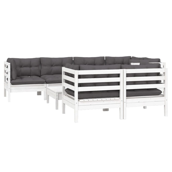 vidaXL Salon de jardin 8 pcs avec coussins Blanc Pin massif