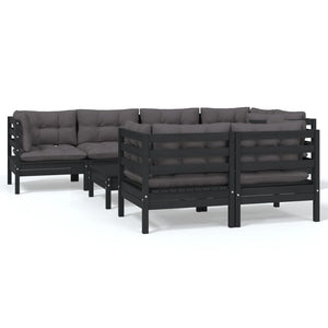 vidaXL Salon de jardin 8 pièces avec coussins Noir Bois de pin massif
