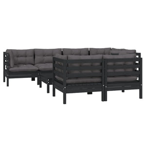 vidaXL Salon de jardin 8 pièces avec coussins Noir Bois de pin massif