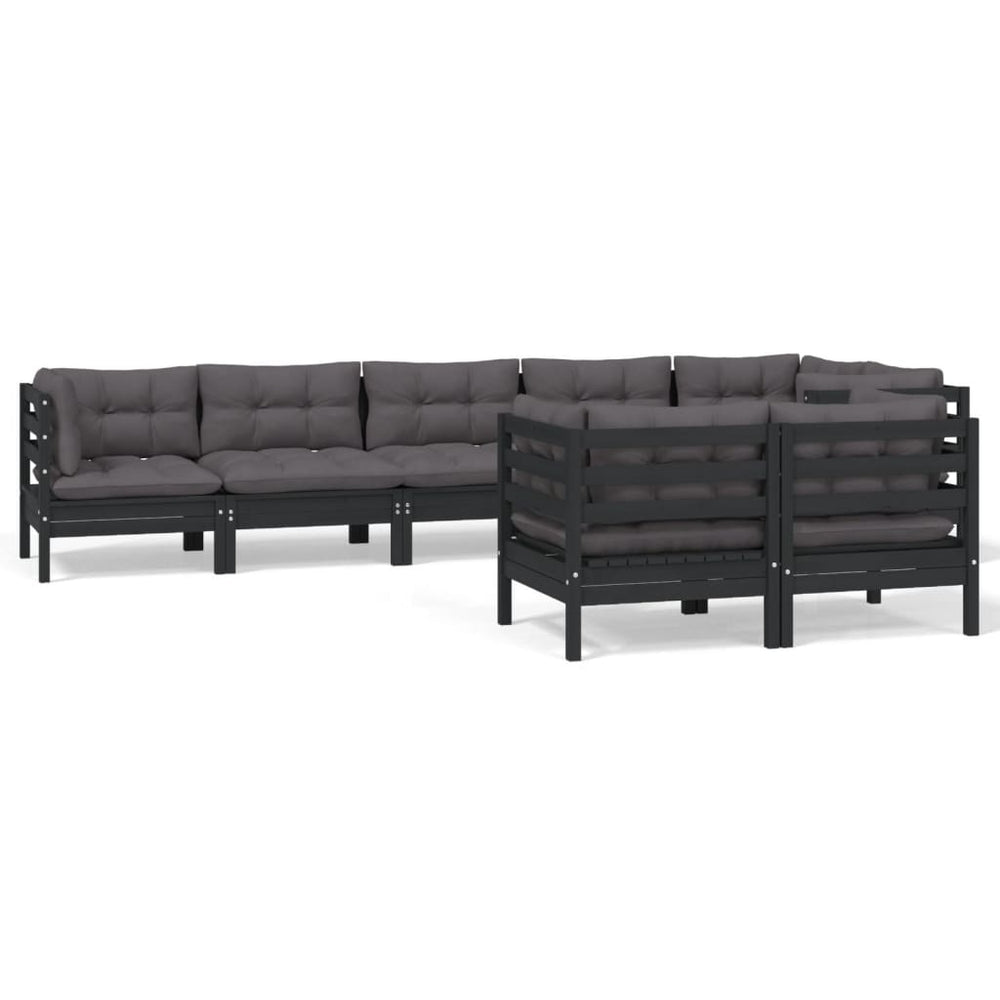 8-tlg. Garten-Lounge-Set mit Kissen Schwarz Massivholz Kiefer