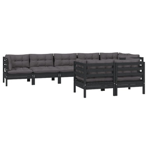 8-tlg. Garten-Lounge-Set mit Kissen Schwarz Massivholz Kiefer