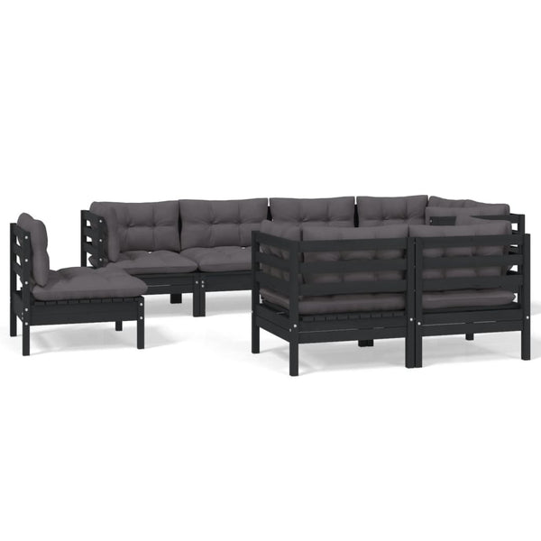 8-tlg. Garten-Lounge-Set mit Kissen Schwarz Massivholz Kiefer