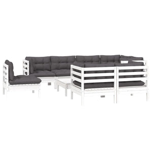 9-tlg. Garten-Lounge-Set mit Kissen Weiß Kiefer Massivholz