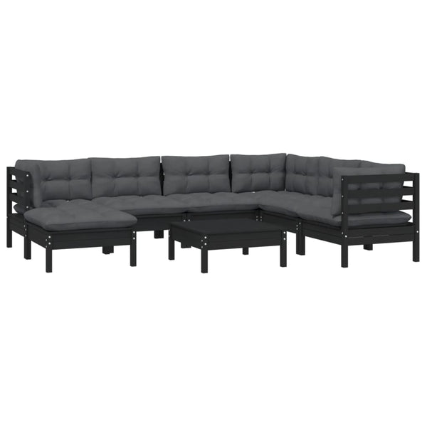 8-tlg. Garten-Lounge-Set mit Kissen Schwarz Kiefer Massivholz