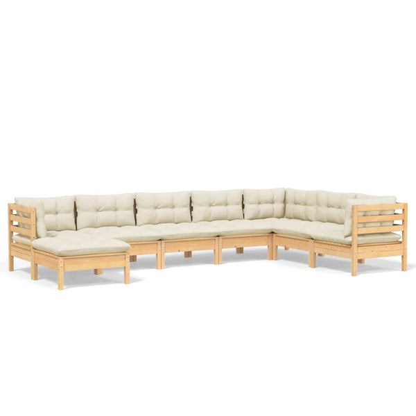 vidaXL Salon de jardin 8 pcs avec coussins crème Bois de pin massif