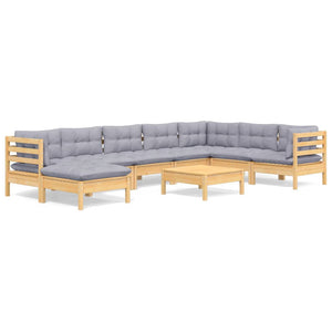 9-tlg. Garten-Lounge-Set mit Grauen Kissen Kiefer Massivholz