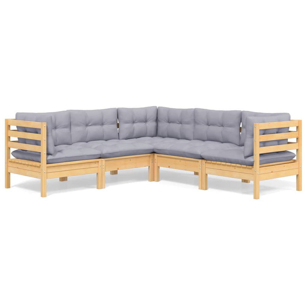 5-tlg. Garten-Lounge-Set mit Grauen Kissen Kiefer Massivholz