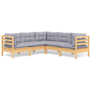5-tlg. Garten-Lounge-Set mit Grauen Kissen Kiefer Massivholz