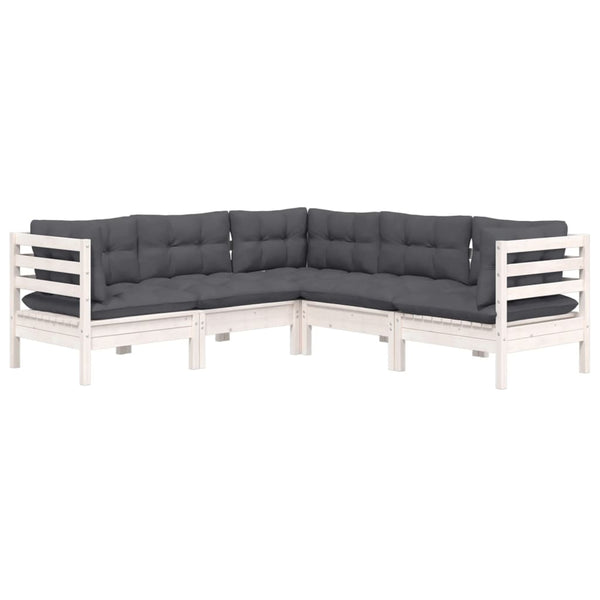 5-tlg. Garten-Lounge-Set mit Kissen Weiß Kiefer Massivholz